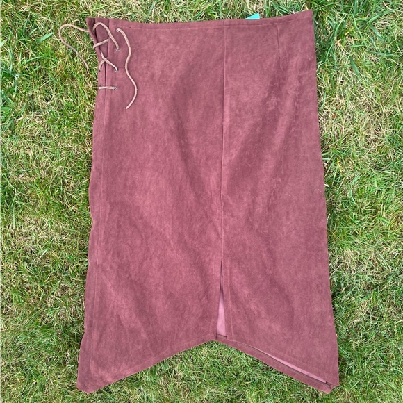 Vintage Brown Midi Skirt with Tie Up Side - Picture 1 of 1